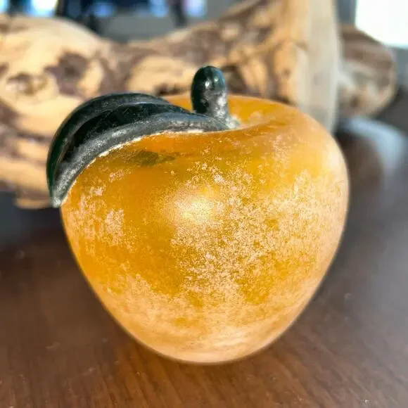 Franco Moretti Murano Scavo glass apple figurine orange & green